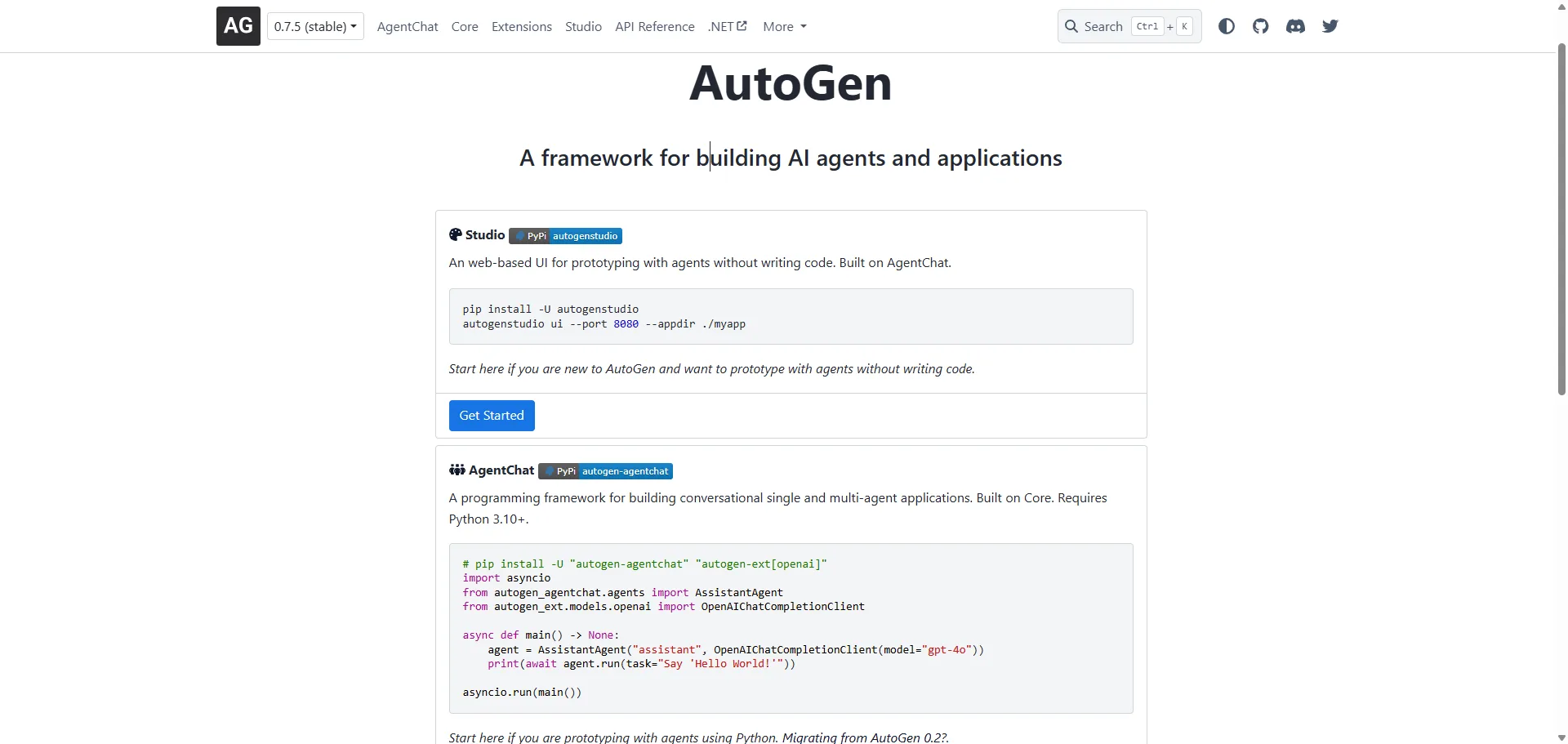 AutoGen multi-agent AI framework homepage