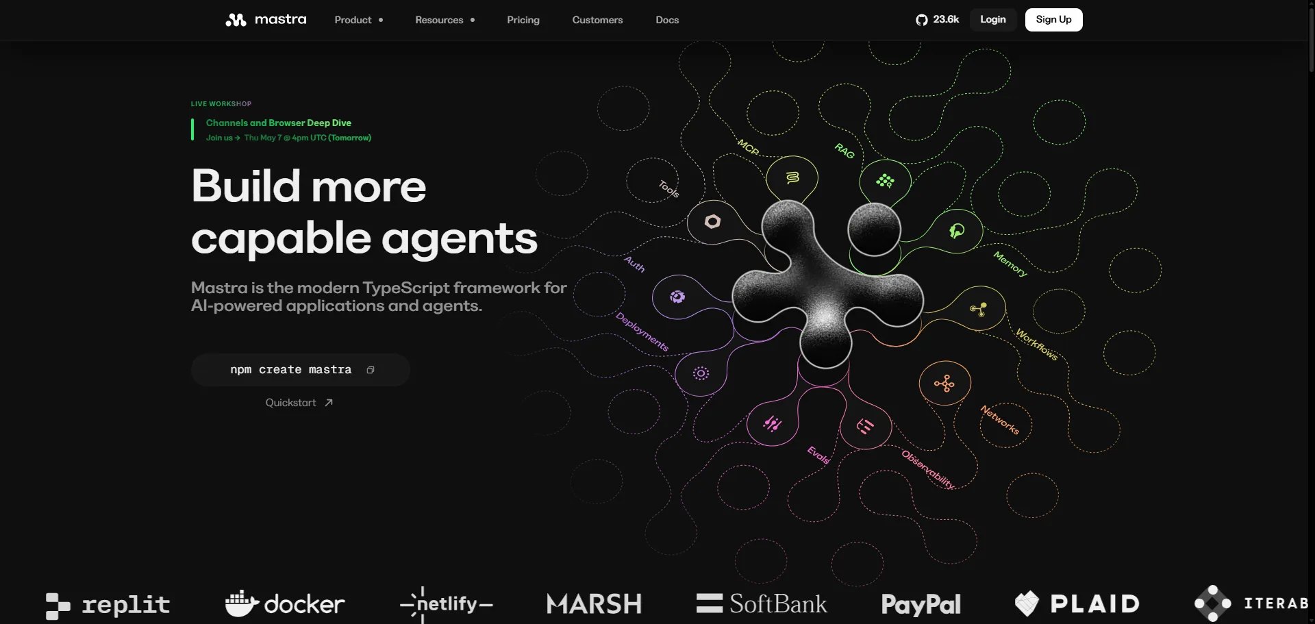 Mastra JavaScript AI agent framework homepage