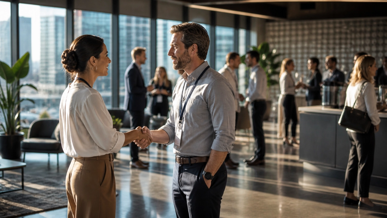 Networking in a Sunlit Office Lounge
